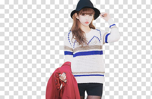 Ulzzang Girl, woman holding red coat transparent background PNG clipart