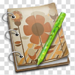 green pen on brown and red floral spiral notebook transparent background PNG clipart