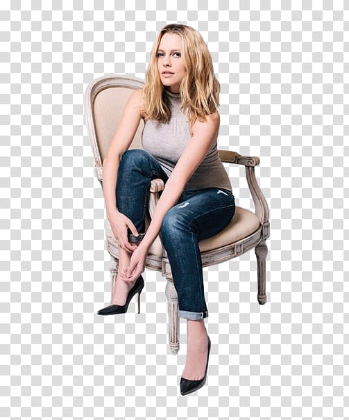 Teresa Palmer , woman sitting on chair transparent background PNG clipart