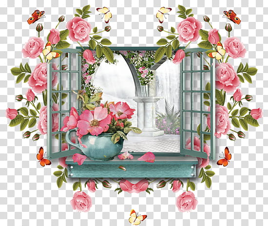 Background Pink Frame, Window, Rose, Flower, Garden Roses, Flower Bouquet, Floral Design, Frames transparent background PNG clipart