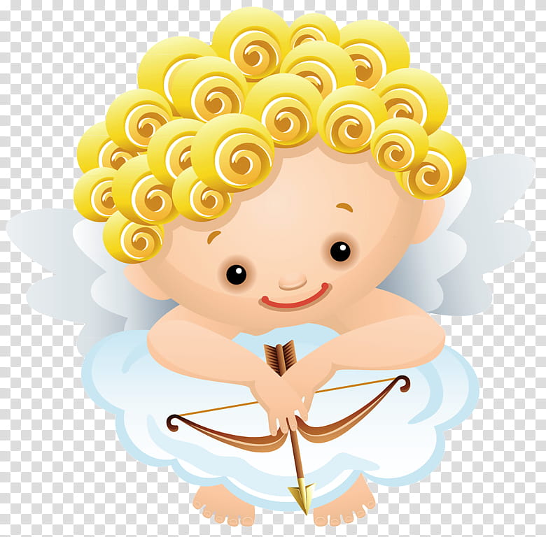 cartoon yellow angel cupid, Cartoon, Fictional Character, Smile, Gesture transparent background PNG clipart