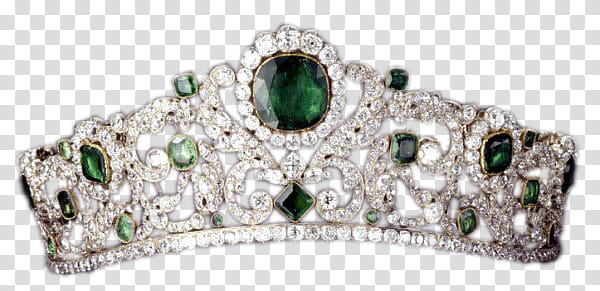 Tiara Crown Duchess of Angoulem, silver-colored green gemstone crown transparent background PNG clipart