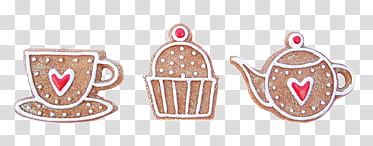 Christmas Resource Month S, three brown-and-white cupcake and teapot illustration transparent background PNG clipart