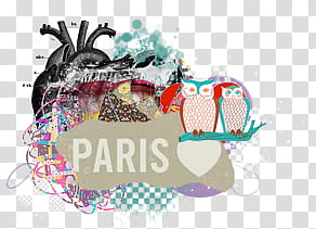 Mixed, human heart and owls with Paris text overlay art transparent background PNG clipart