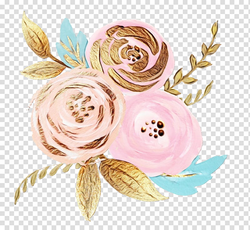 Watercolor Flower Wreath, Paint, Wet Ink, Floral Design, Rose, Pink Flowers, Gold, Petal transparent background PNG clipart