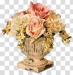 Vintage, white and pink roses in vase transparent background PNG clipart