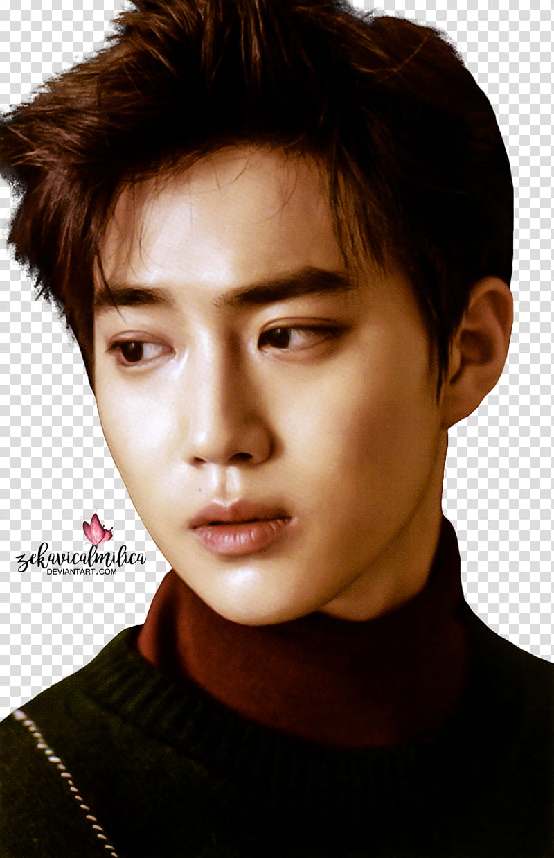 EXO Suho For Life, close-up graphy of EXO Suho wearing black and brown top transparent background PNG clipart