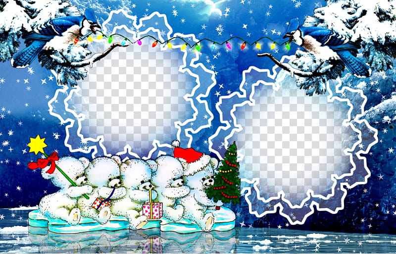 Christmas Frame, white bears with blue background Christmas transparent background PNG clipart