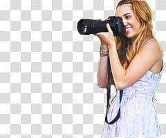 n de miley, Miley Cyrus holding DSLR camera transparent background PNG clipart