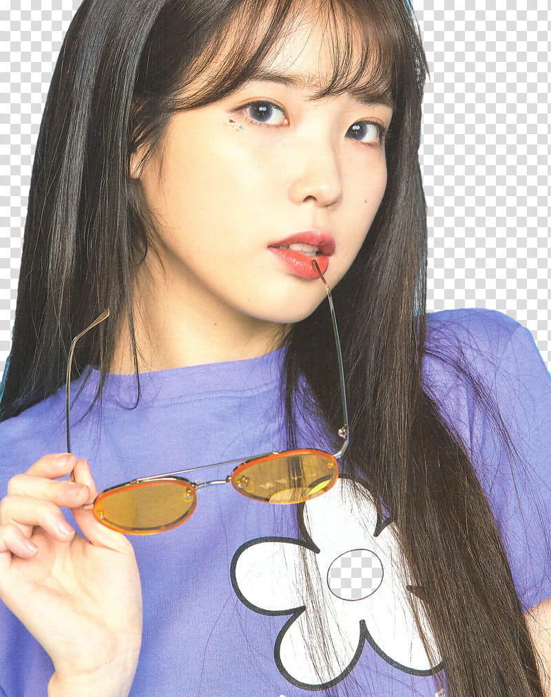 IU SEASON S GREETINGS  PT, woman holding sunglasses with red lipstick transparent background PNG clipart