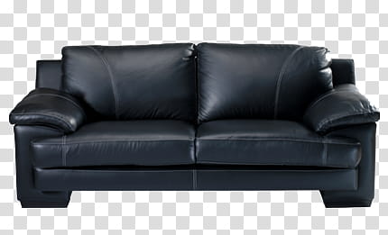 Sofa, black leather loveseat transparent background PNG clipart