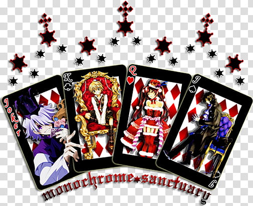 Pandora Hearts Banner, four Monochrome Sanctuary playing cards transparent background PNG clipart