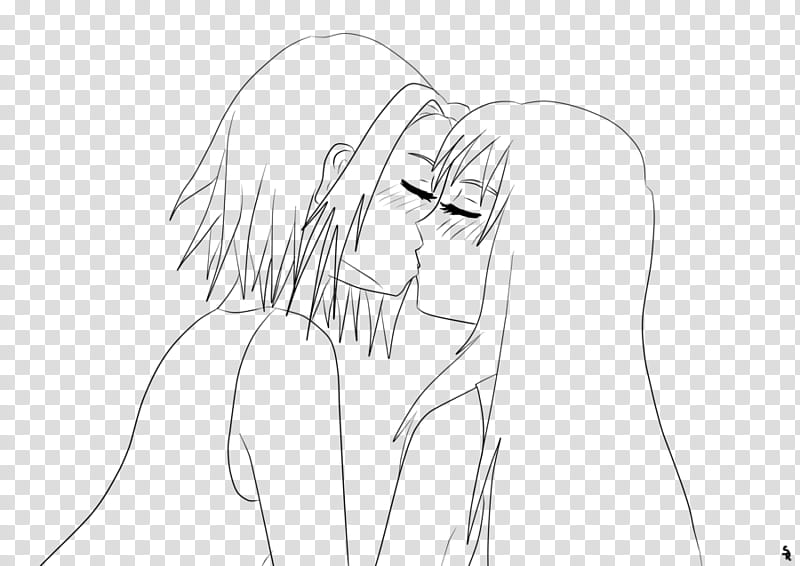Kiss the girl, SakuHina Lineart, kissing couple sketch transparent background PNG clipart