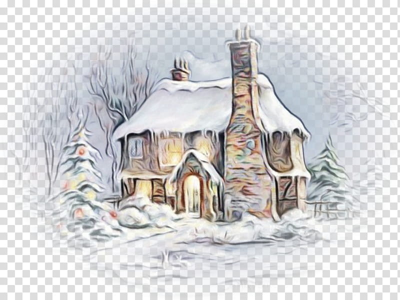 hut house winter sketch cottage, Watercolor, Paint, Wet Ink, Winter
, Building, Home, Watercolor Paint transparent background PNG clipart