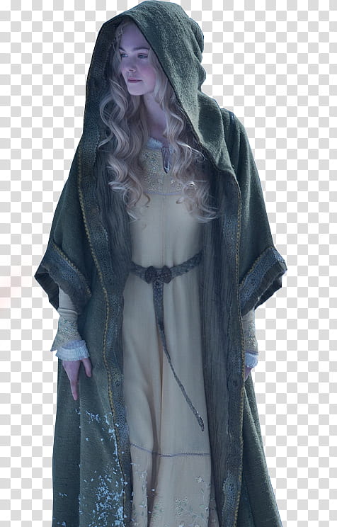 Elle Fanning, woman in green hooded cape transparent background PNG clipart
