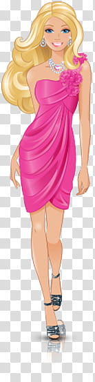 Barbie and Friends, Barbie doll wearing pink one-shoulder dress illustration transparent background PNG clipart