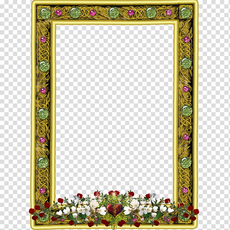 Decorative frames , green and pink floral border transparent background PNG clipart