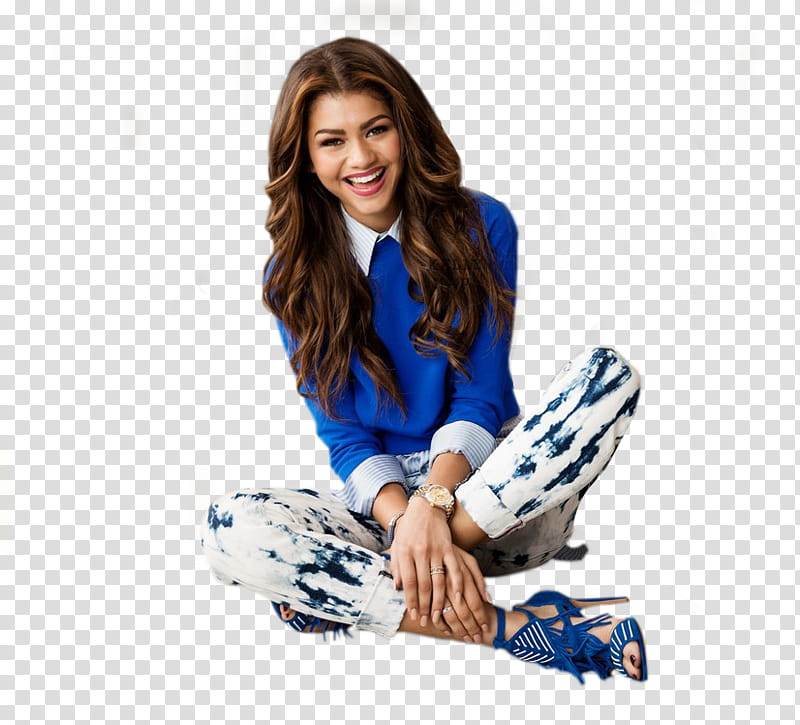 , smiling woman wearing blue and white long-sleeved top and black and blue leggings transparent background PNG clipart