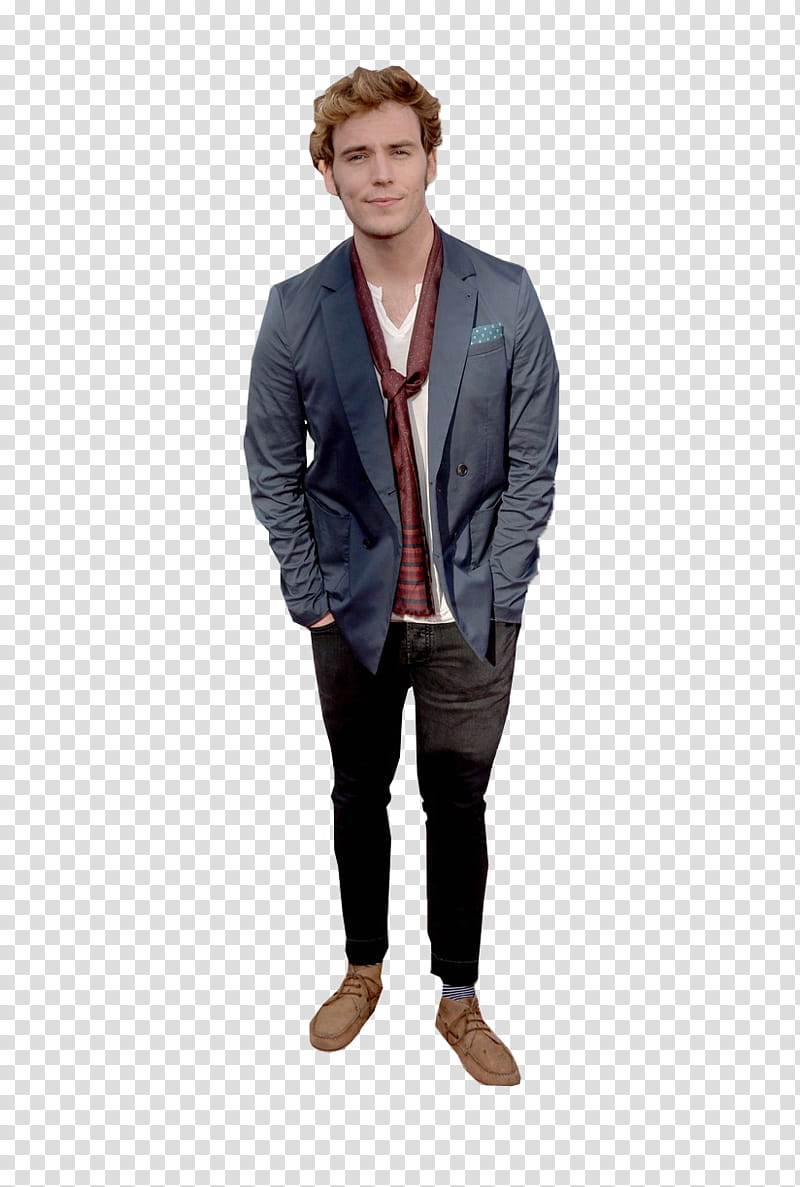 Sam Claflin , men's blue suit jacket transparent background PNG clipart