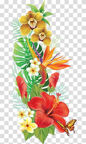 Tropical, variety of flowers artwork transparent background PNG clipart |  HiClipart