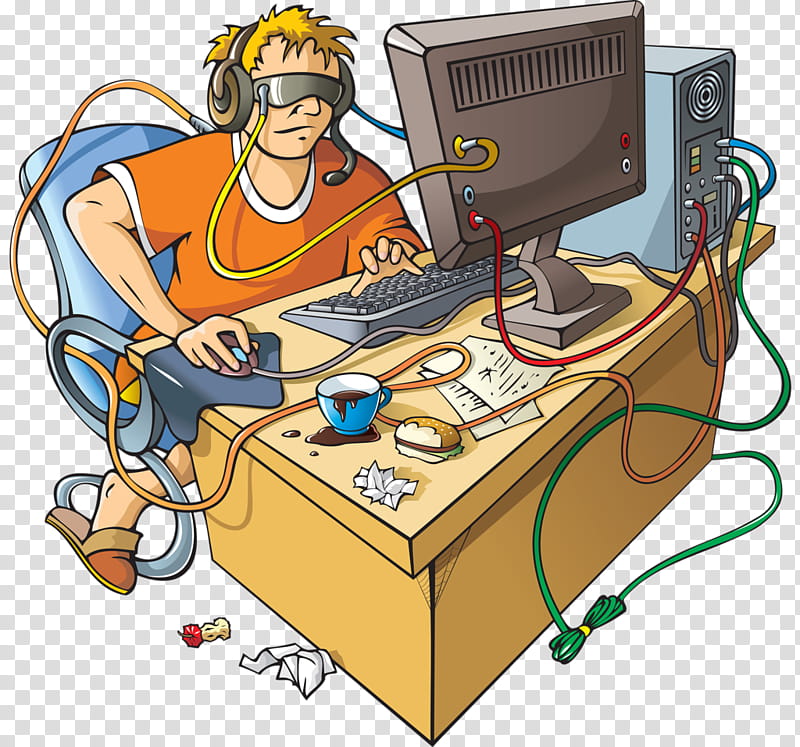 Cartoon Computer, Computer Addiction, Internet Addiction Disorder, Video Game Addiction, Video Games, Gaming Computer, Nomophobia, Computer Software transparent background PNG clipart