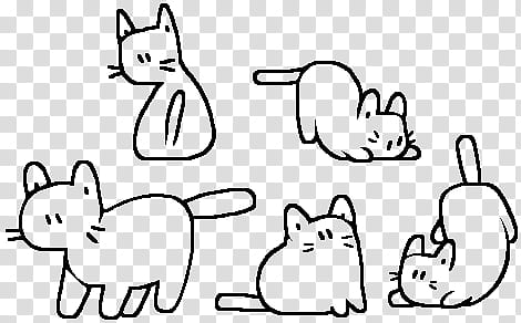 fu cat lines, five black-and-white cats art transparent background PNG clipart