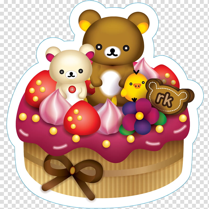 rilakkuma cupcake stickers, cupcake with bear toppings transparent background PNG clipart