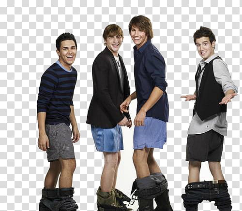 Big Time Rush, four men wearing off their pants transparent background PNG clipart