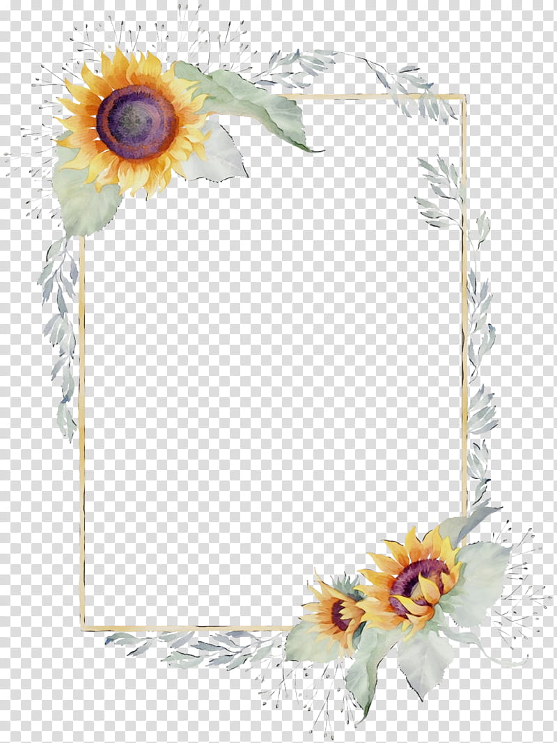 Background Watercolor Frame, Watercolor Painting, Common Sunflower, Drawing, Plant, Frame, Wildflower transparent background PNG clipart