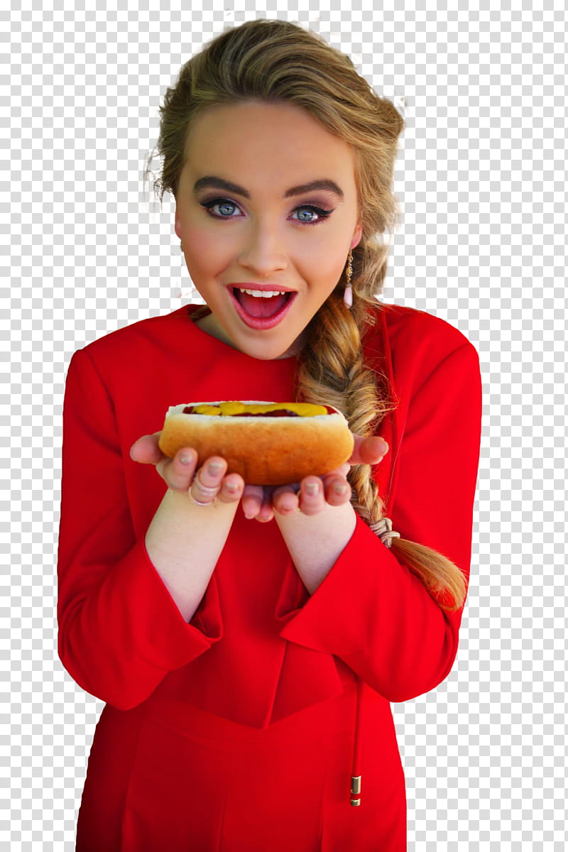 Sabrina Carpenter, woman holding food transparent background PNG clipart