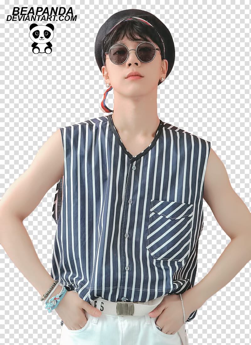 Ten NCT, man wearing black and white striped sleeveless shirt transparent background PNG clipart