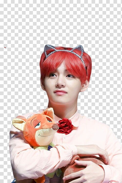 TAEHYUNG BTS, man hugging orange fox plush toy transparent background PNG clipart