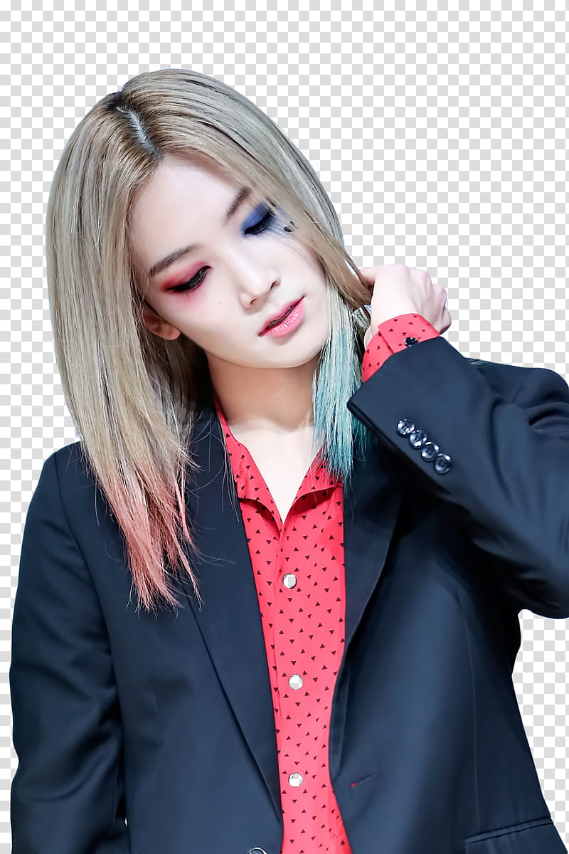 Yoon Jeonghan of SEVENTEEN, woman wearing red button-up shirt and black blazer transparent background PNG clipart