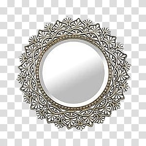 , round silver floral mirror transparent background PNG clipart