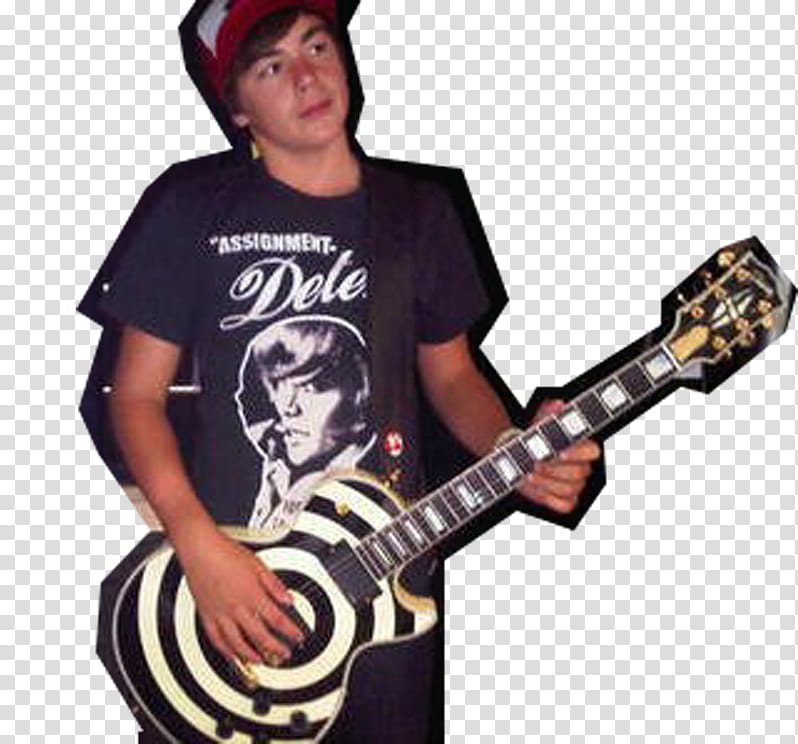 Chaz Somers, man with Assignment shirt plays electric guitar transparent background PNG clipart