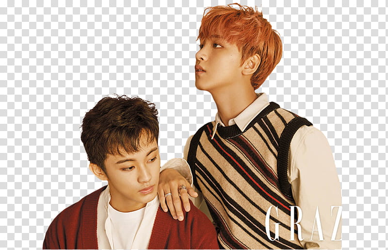 NCT DREAM Grazia, man leaning hand on man shoulder transparent background PNG clipart