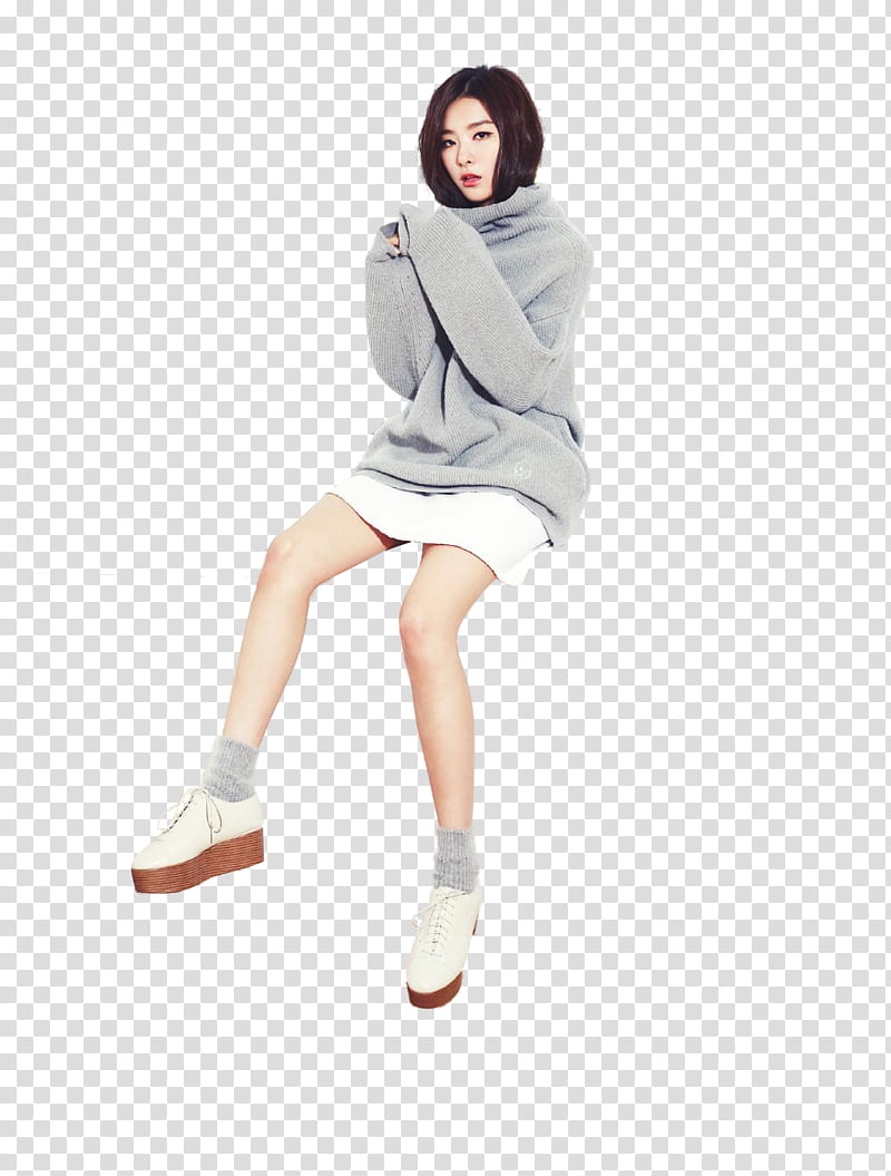 RED VELVET SEULGI IZE, woman wearing gray sweatshirt and platform sneakers transparent background PNG clipart