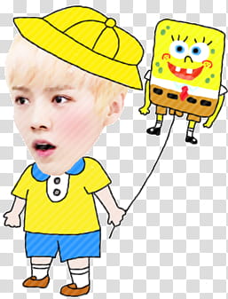 EXO Welcome to Kinder Garten  s, boy holding Spongebob balloon illustration transparent background PNG clipart