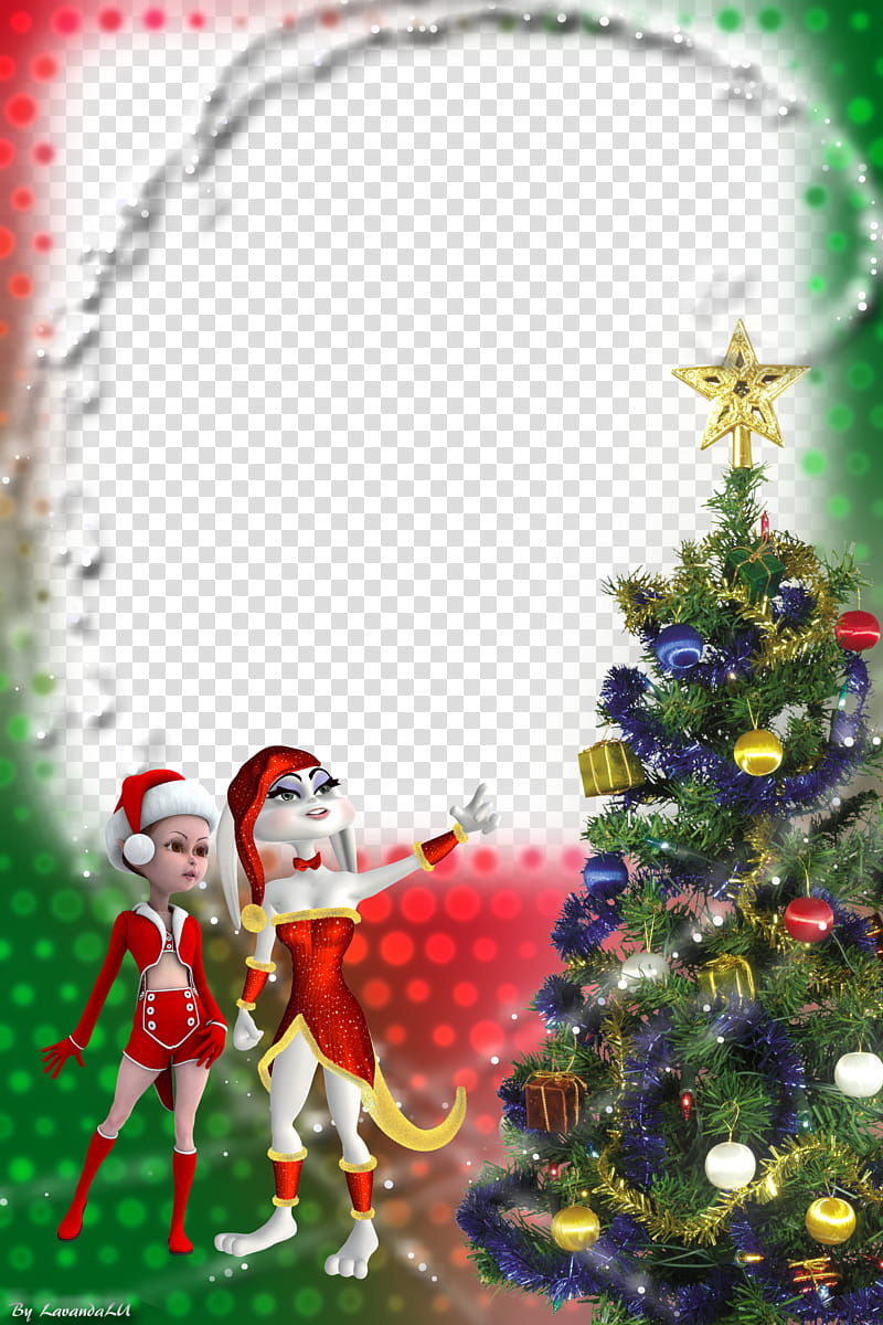 Lav Frame, Christmas tree and two girl border transparent background PNG clipart