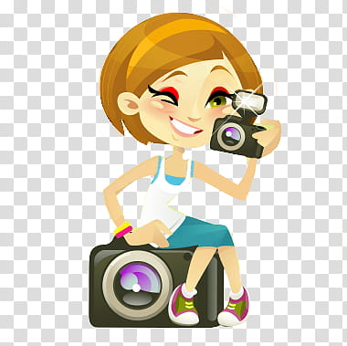 Munequitas personalizadas, woman with camera cartoon transparent background PNG clipart