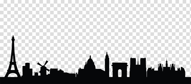 City Skyline Silhouette, Paris, Drawing, White, Black, Cityscape, Landmark, Daytime transparent background PNG clipart