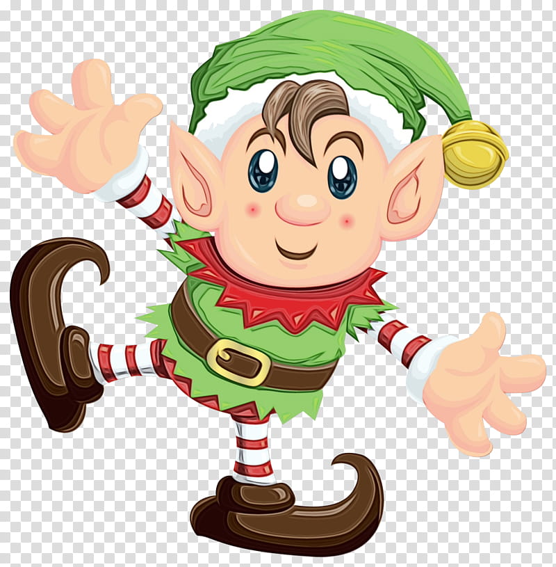 Christmas elf, Watercolor, Paint, Wet Ink, Cartoon, Christmas , Animation transparent background PNG clipart