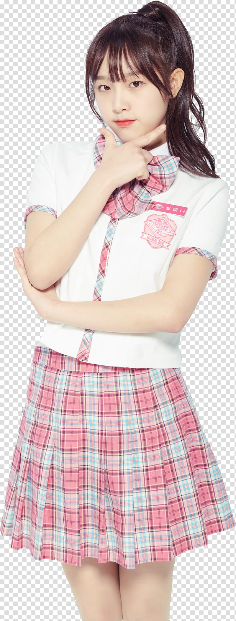 Choi Yena Produce IZ ONE, woman wearing white and red school uniform transparent background PNG clipart