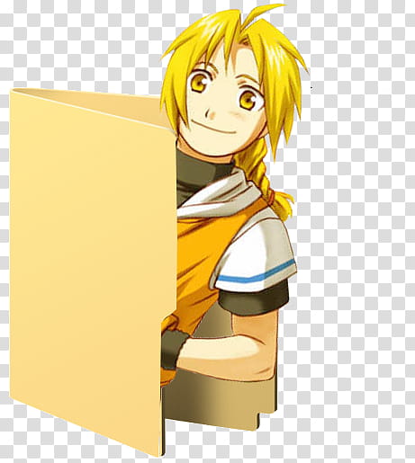 Edward Elric  Full Metal Alchemist, yellow haired anime character folder icon transparent background PNG clipart