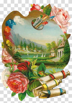 Vintage die cut palette, multicolored painting transparent background PNG clipart thumbnail