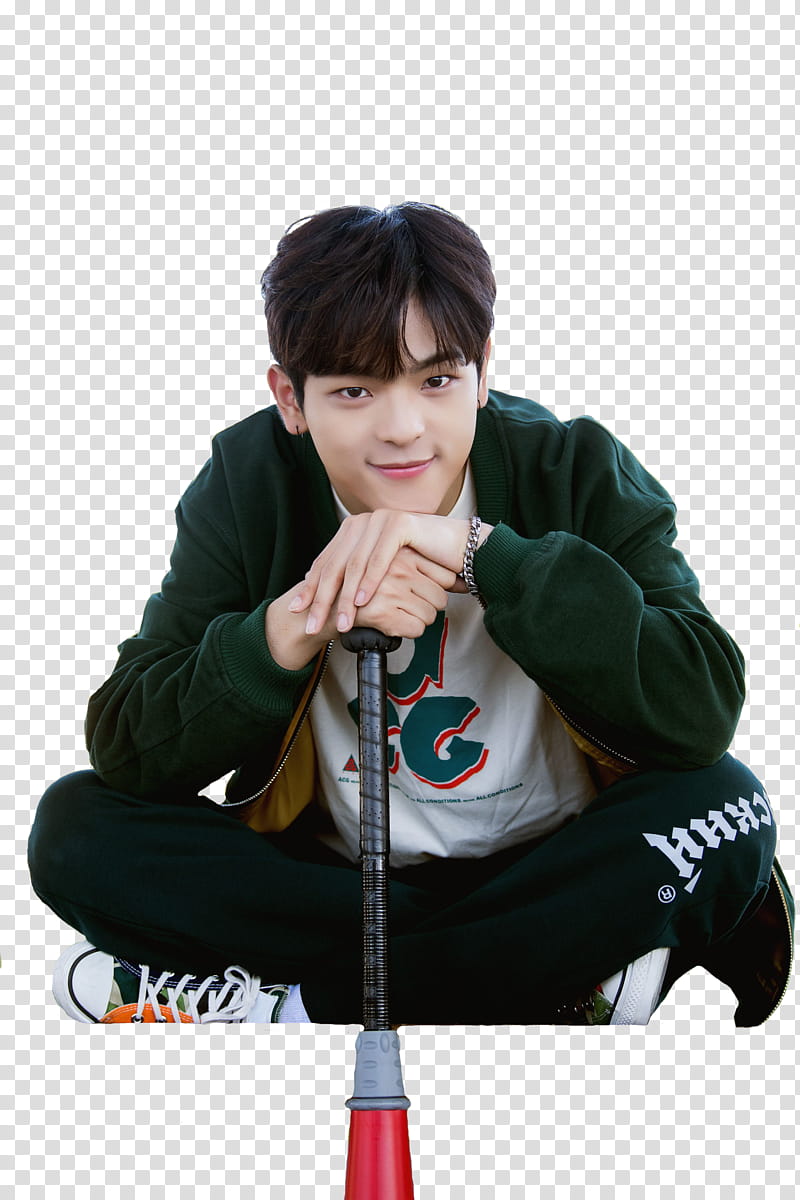 Woojin Stray Kids, men holding a red and black baseball bat close-up graphy transparent background PNG clipart