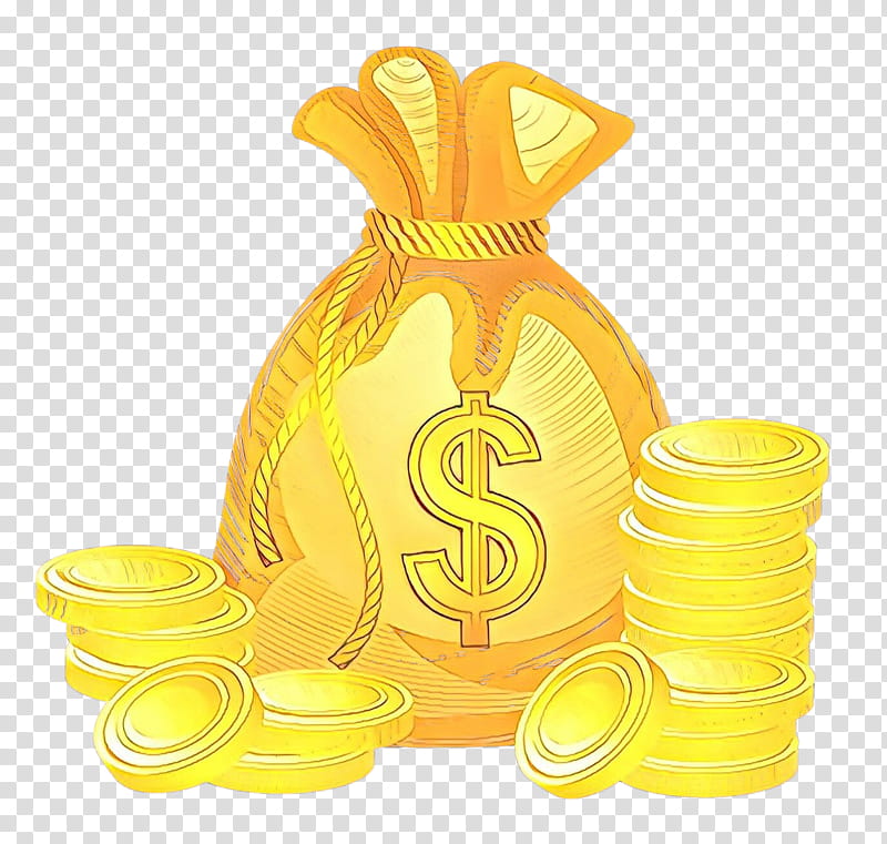 Money bag, Cartoon, Yellow, Currency, Dollar, Money Handling transparent background PNG clipart