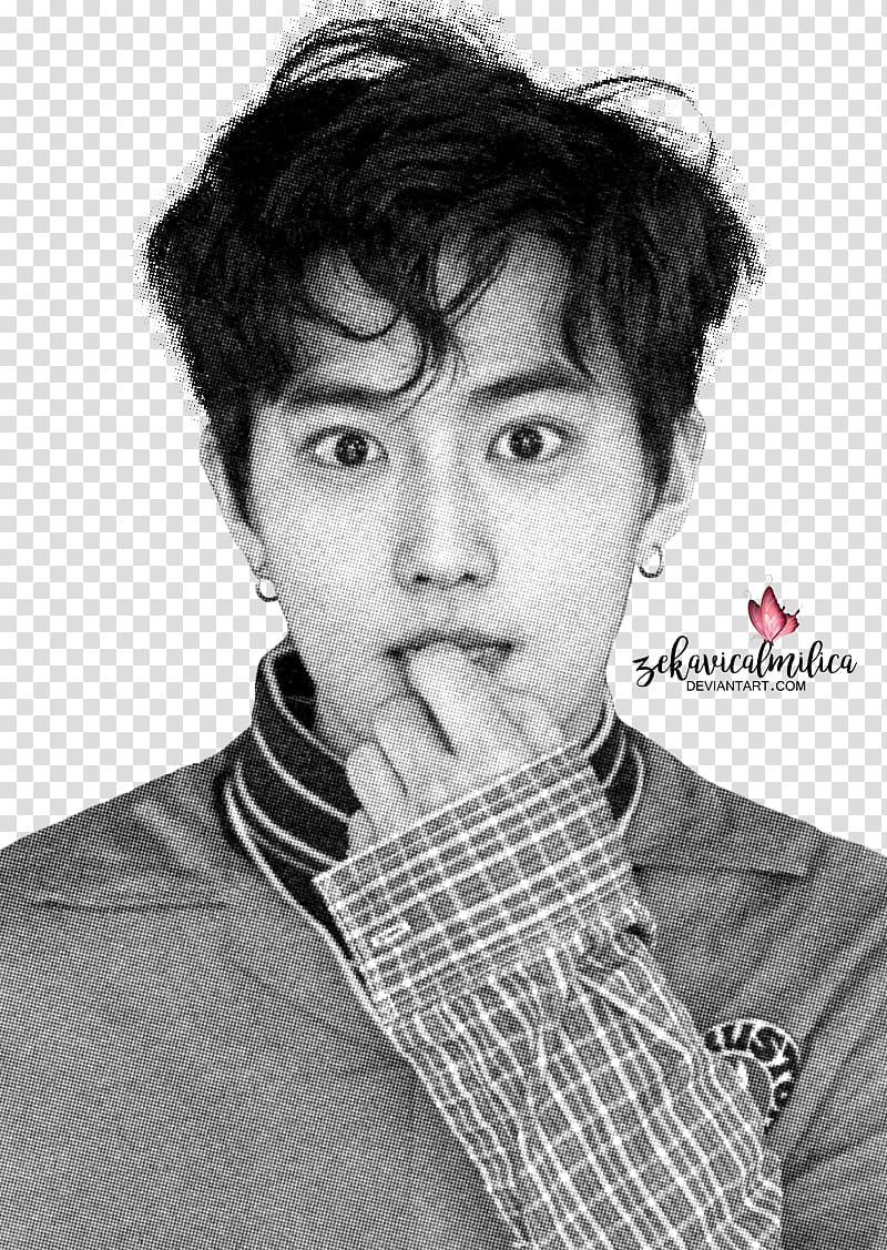 EXO Suho Lucky One, male artist with fingers in mouth grayscale graphy transparent background PNG clipart