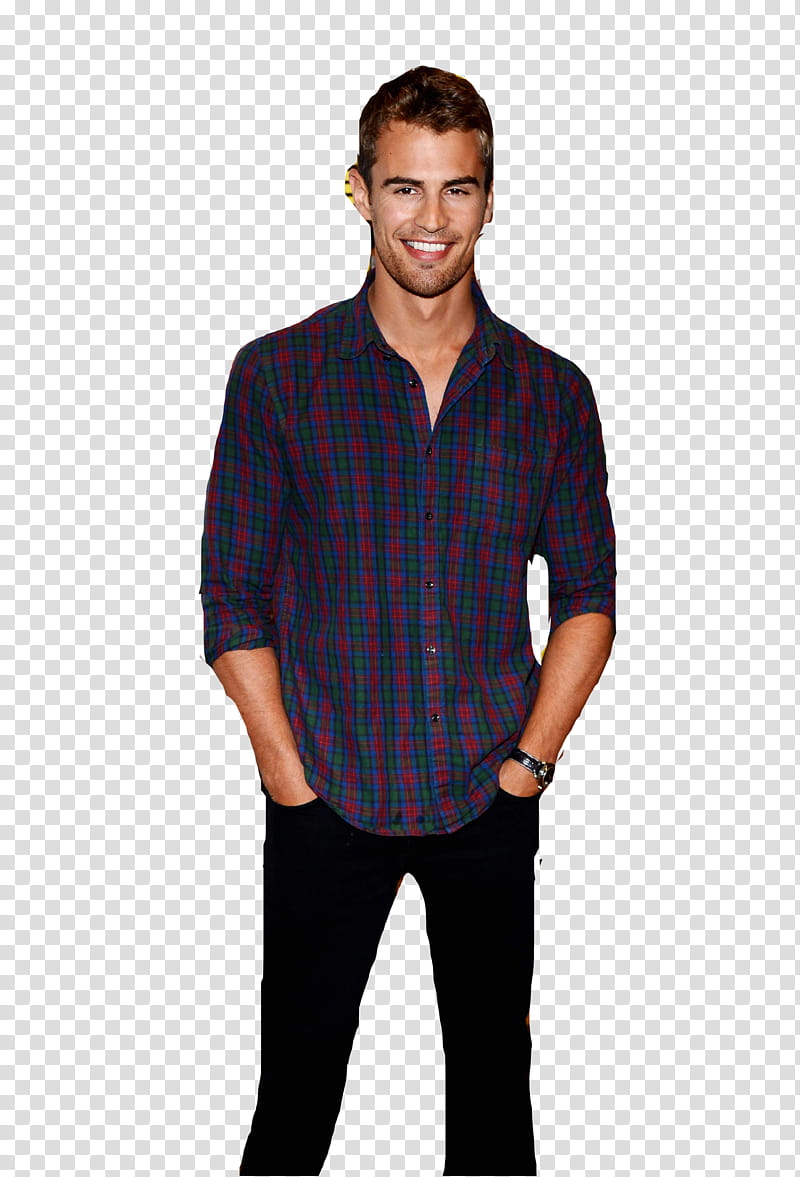 Theo James , smiling man wearing black jeans transparent background PNG clipart