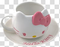 Hello Kitty Set , white Hello Kitty ceramic teacup and saucer transparent background PNG clipart